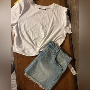 No Boundaries White Top and Light Blue Denim Mini Skirt